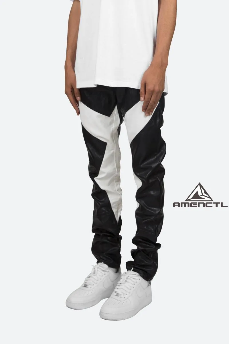 27-46 New Men's Clothing Fashion Singer Black and White Color Matching Casual Leather Pants Plus Size Costumes
