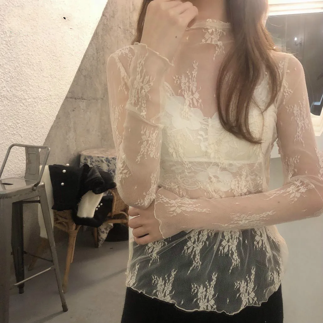 

ZOSOL Hollow Out Super Fairy Brim Sexy Lace White Gauze Render Unlined Upper Garment Top