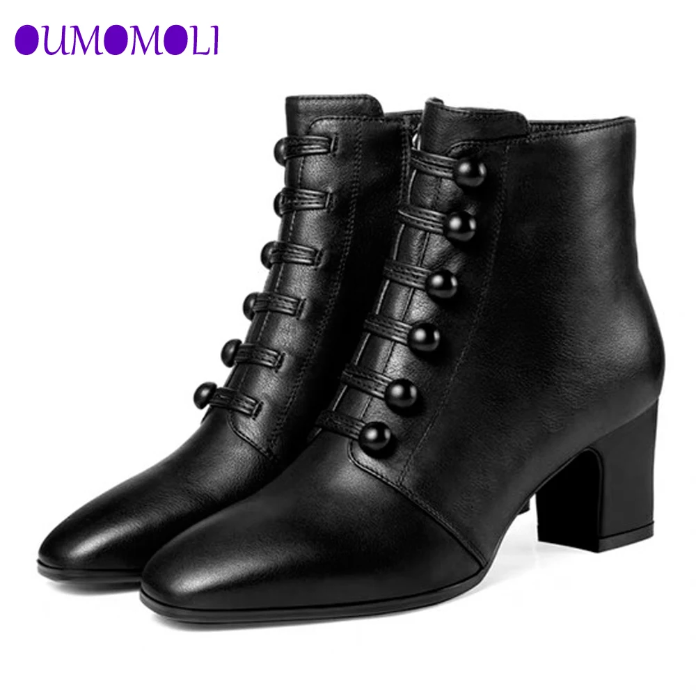 2019 new autumn winter boots fashion PU rivets buckle Pointed Toe zipper comfortable heavy heel women's shoes J257 | Обувь