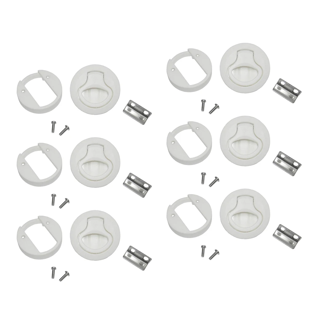  6Pcs 2' Round Locking Flush Pull Latch Hatch Lift Key Boat Door Deck White