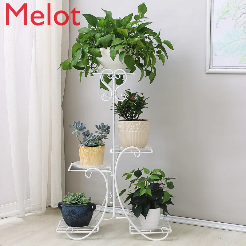 Indoor Living Room Flower Stand Ground Multi-layer Plastic Flower Pot Shelf Simple Balcony Floor Hanging Orchid Stand European european living room flower stands multi layer plastic flower pot shelf balcony floor hanging orchid stand flower pot support