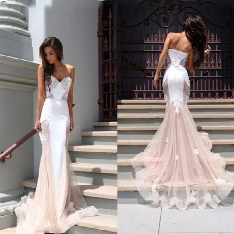 Vestido de Novia русалка белый и розовый Кружевная аппликация элегантные вечерние платья для невесты Casamento Abiti Платья для подружек невесты
