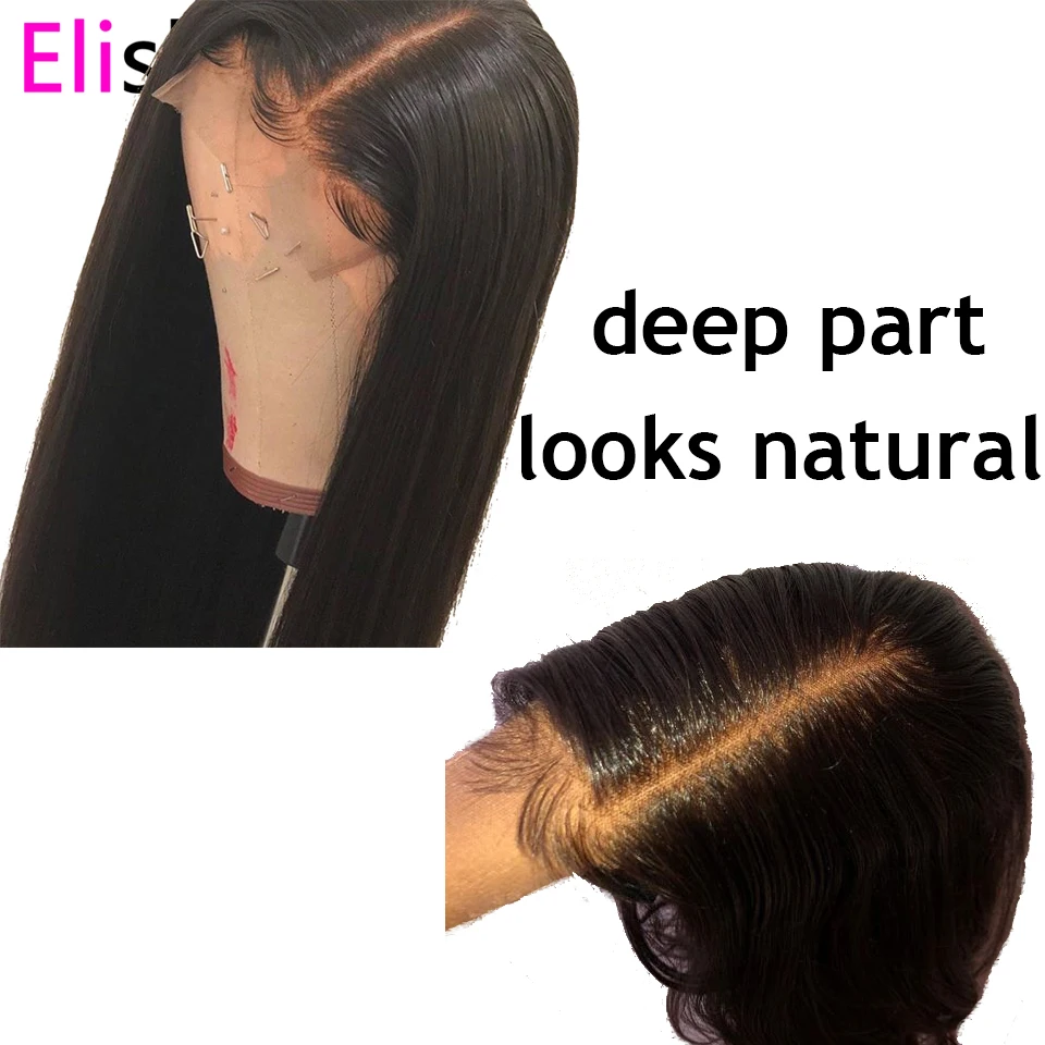 Прозрачный кружевной 13x6 фронта шнурка человеческих волос Парики 150 плотность бразильские натуральные длинные волосы remy темно части предварительно вырезанные