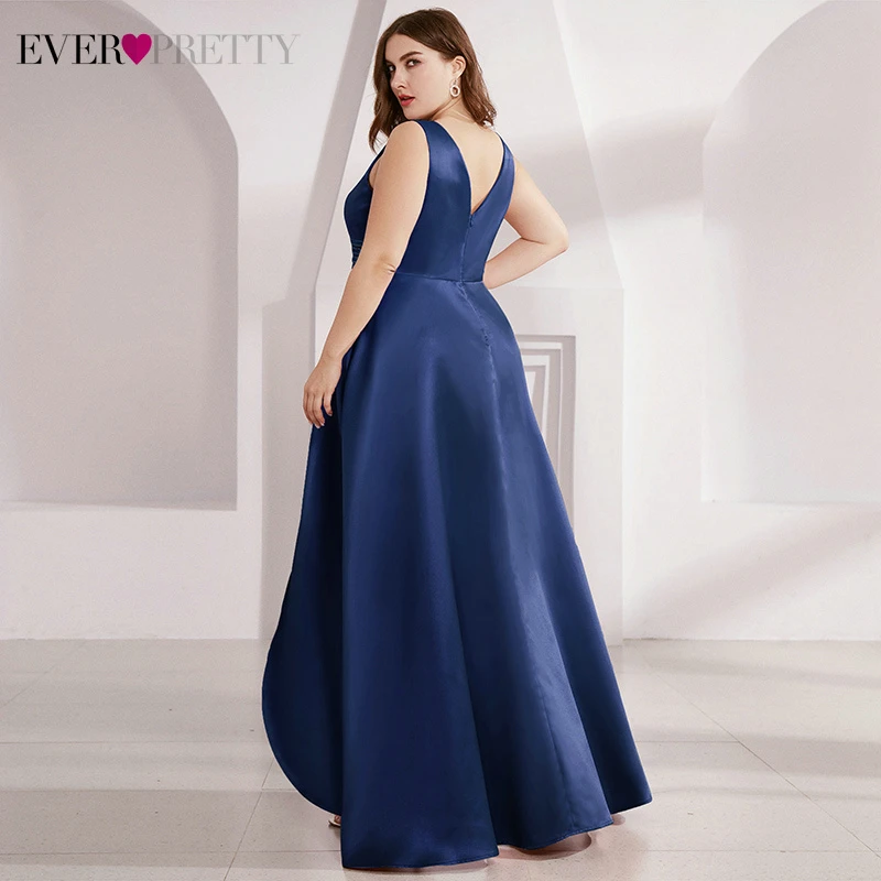 Plus Size Satin Prom Dresses Ever Pretty EP00877 Double V-Neck Sequined Sleeveless Asymmetrical Sexy Party Gowns Vestidos Largos