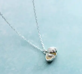 

1PC SMALL Freshwater Pearl into the Shell Shape Pendant Necklace 100% Real. 925 Sterling Silver Fine Jewelry GTLX1582