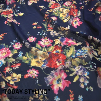 

LEO&LIN 10 M/M Large Wide Dark Navy Blue Flower Real Silk Chiffon 100% Silk Clothing Cloth Fabric DIY Sewing Tissue