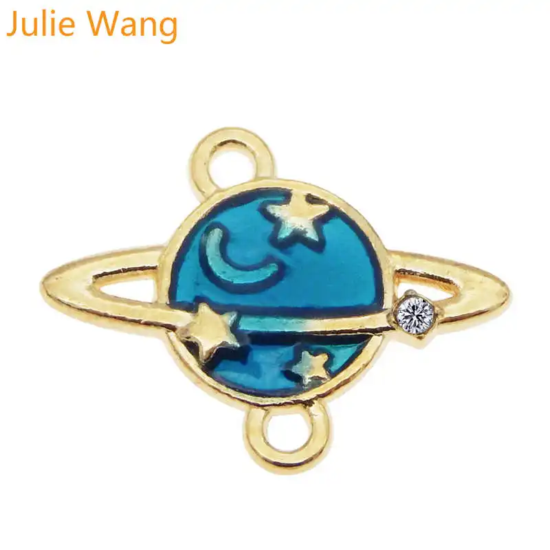 Julie Wang 12PCS Enamel Planet Moon Star Connectors Gold Tone Necklace Pendant Findings DIY Jewelry Making Metal Accessories | Украшения и