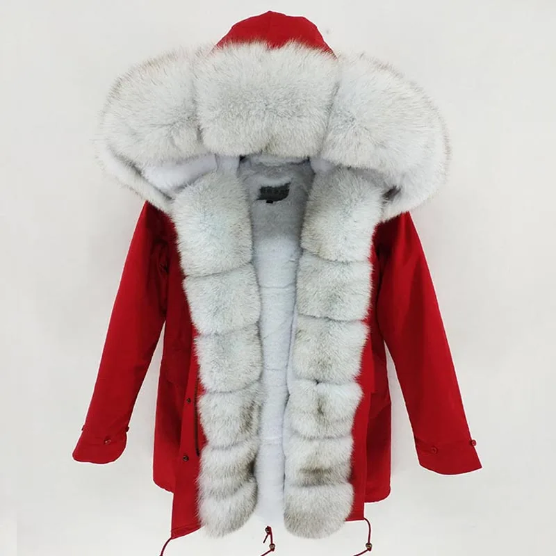 

Waterproof Parka Long Parkas Faux Fur Hoodie Natural Fox Fur Liner Winter Jacket Women Detachable Coat Streetwear New