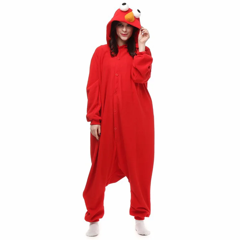 Elmo печенье монстр косплей костюм Свободные Комбинезоны для взрослых в виде животных улица кунжута костюм Ромпер на Хэллоуин пижамы зимние теплые пижамы