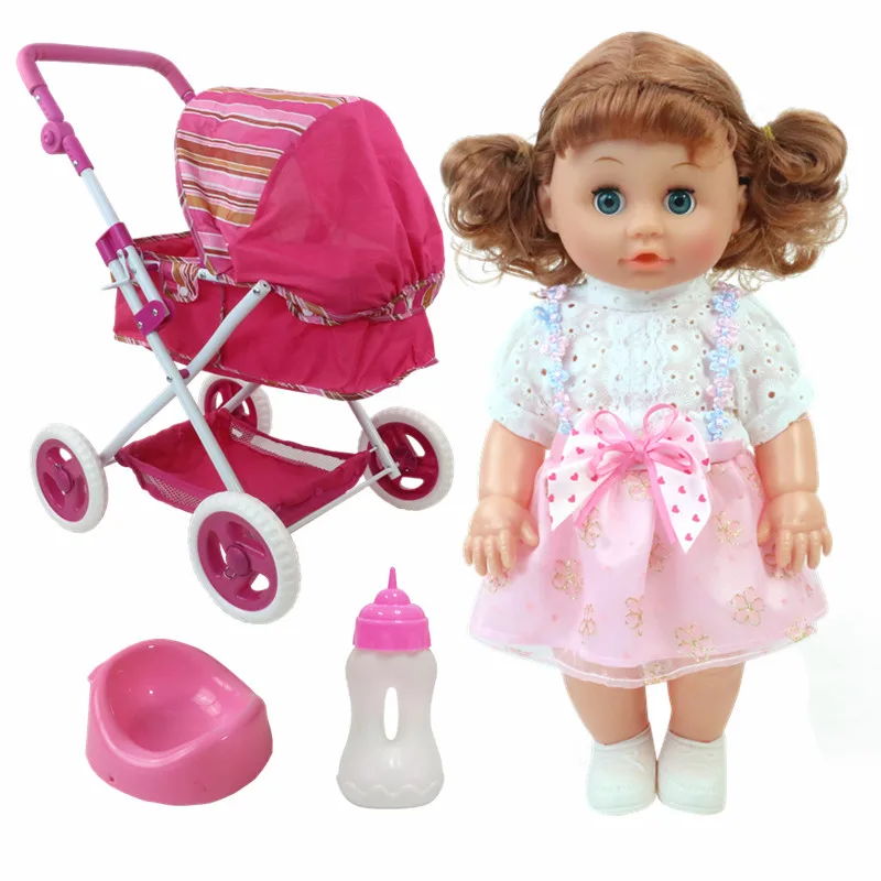 Big Wheel Thickness Pretend Paly Toys Push Trolley 68cm Height Can Adjustable Baby Doll Stroller 2-7years Old