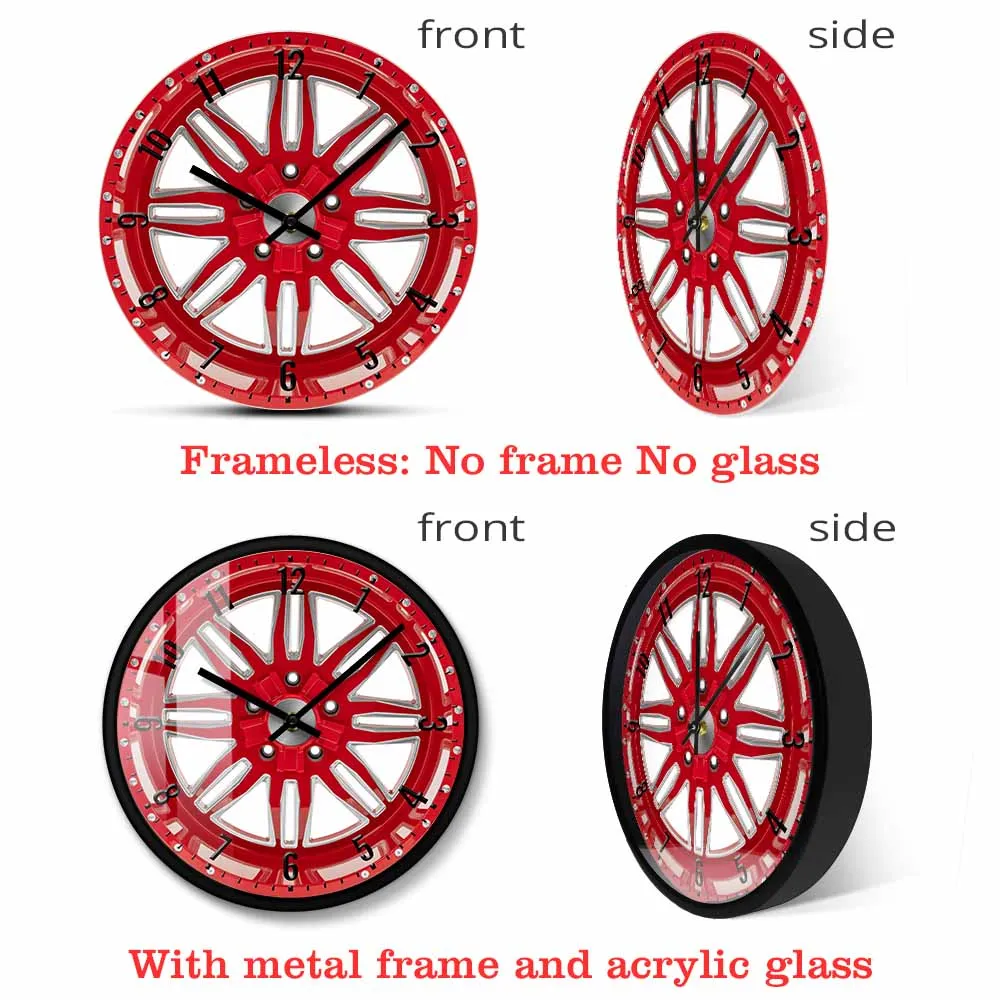 Red Car Wheel Mechanic Wall Clock Modern Design Garage Car Tire Decorative Wall Watch Auto Repair Tire Shop Artwork Timepieces 4