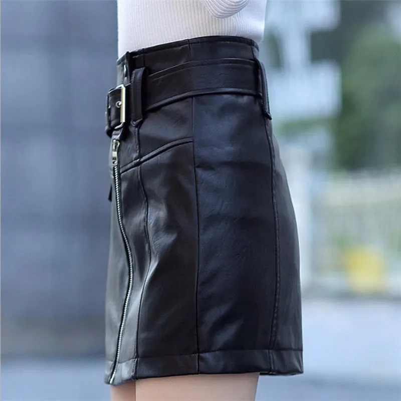 Новая Черная Женская однотонная шапка черные мини-юбки из искусственной кожи Большие размеры Модные женские офисные трапециевидные короткие юбки Saias K1167