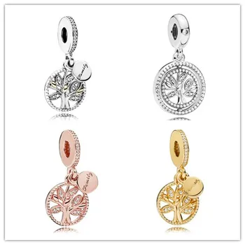 

925 Sterling Silver Charm Rose Family Heritage Tree Of Life With Crystal Beads Fit Pandora Bracelet & Necklace Jewelry