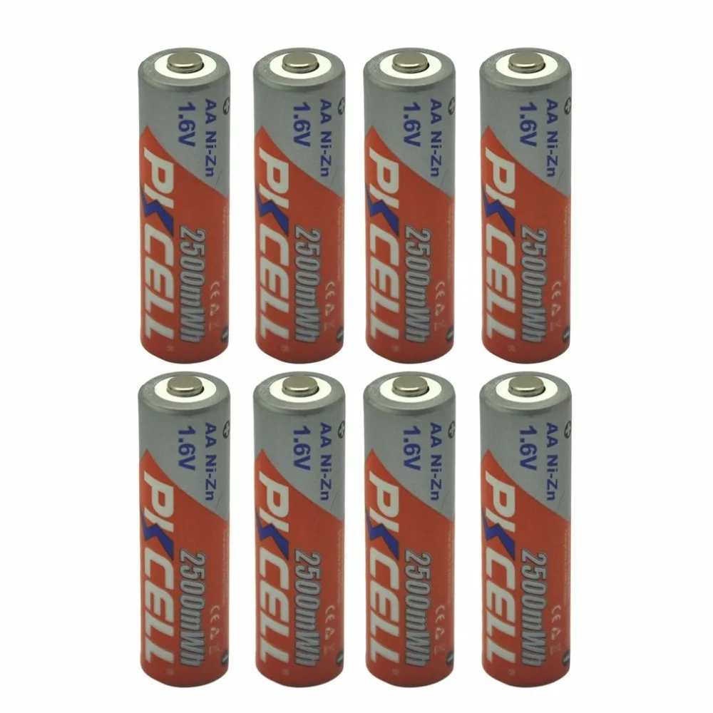 Pkcell 8 шт. 2500mWh 1,6 в батареи Ni-Zn AA Аккумуляторная батарея Стабильная производительность для игрушек цифровой камеры и MP4