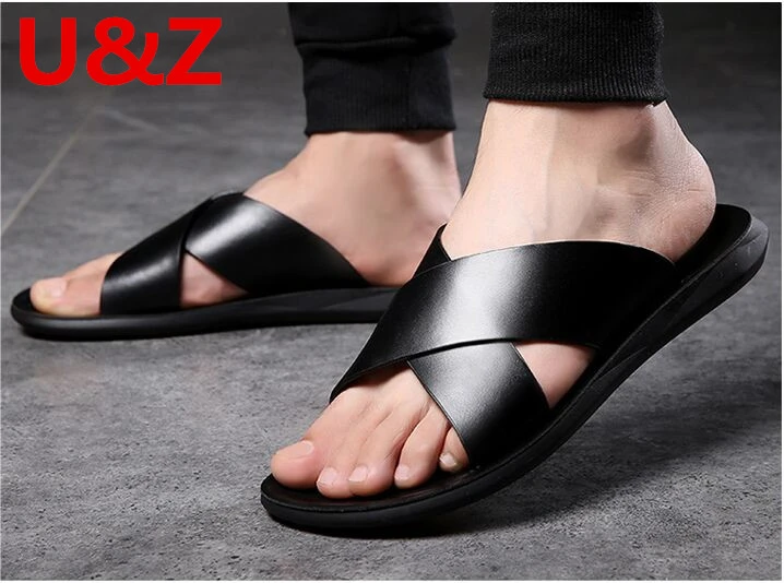 Sandalias de piel de becerro auténtica para hombre, zapatillas de zapatos de playa frescos, Sandalias cómodas, zapatillas de estilo deportivo| Sandalias de hombre| - AliExpress