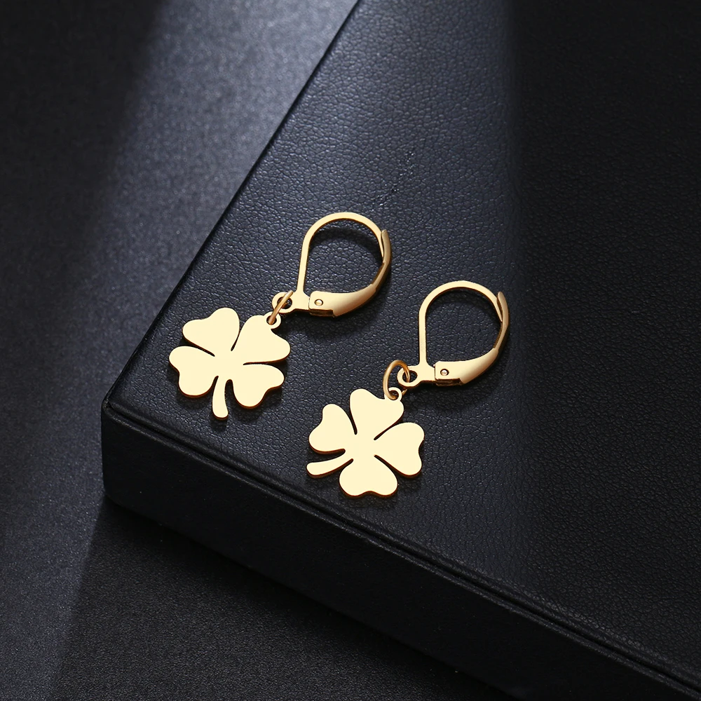 CACANA Clover Chic style Gold Earrings For Women Fashion Dangle Stainless Steel Temperament Earring Engagement Gifts Jewelry - Image 2