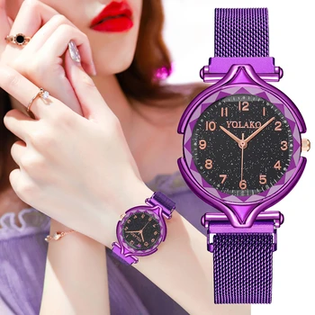 

Women Magnet Buckle Oval Shape Starry Sky Luminous Arabic Numbers Watch Luxury YOLAKO Ladies Quartz Watches Relogio Feminino