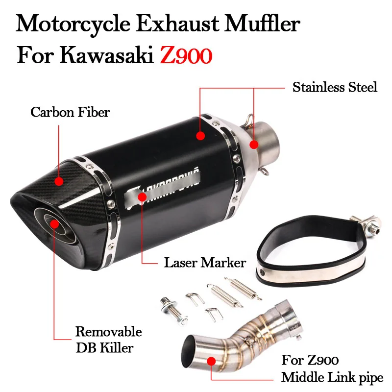 Черный Slip On Motorcycle Exhaust Muffler Pipe Modified With Middle Connection Link Pipe For Kawasaki Z900 Z900 A2 Yeras - Цвет: Черный
