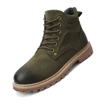 

2019 New Flat heel men boots Increase Keep warm Shoes male Round head Solid Color Lace up fashion Men's winter boots Size 39-44