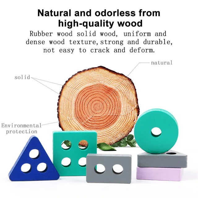 Montessori Toy Wooden Building Blocks Early Learning Educational Toys Color Shape Match Kids Puzzle Toys for Children Boys Girls 5