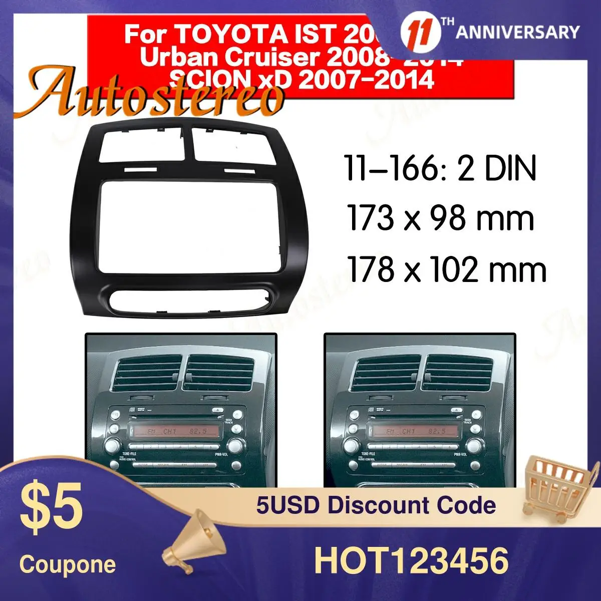 

Car Fascia Dash Kit Panel Frame for Toyota IST 2007-2010 Interface Dash CD Panel Trim Installation Kit