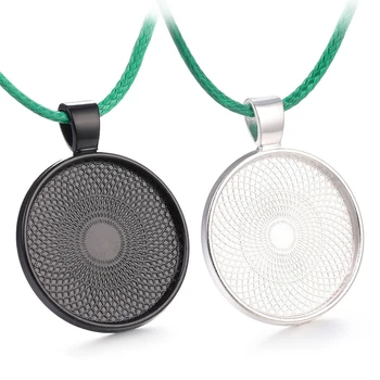 

1/5/10pcs 25mm Cabochon Cameo Tray Bezel Blank 45cm Green Genuine Leather Rope Lobster Clasps Chains Necklace DIY Jewelry Making