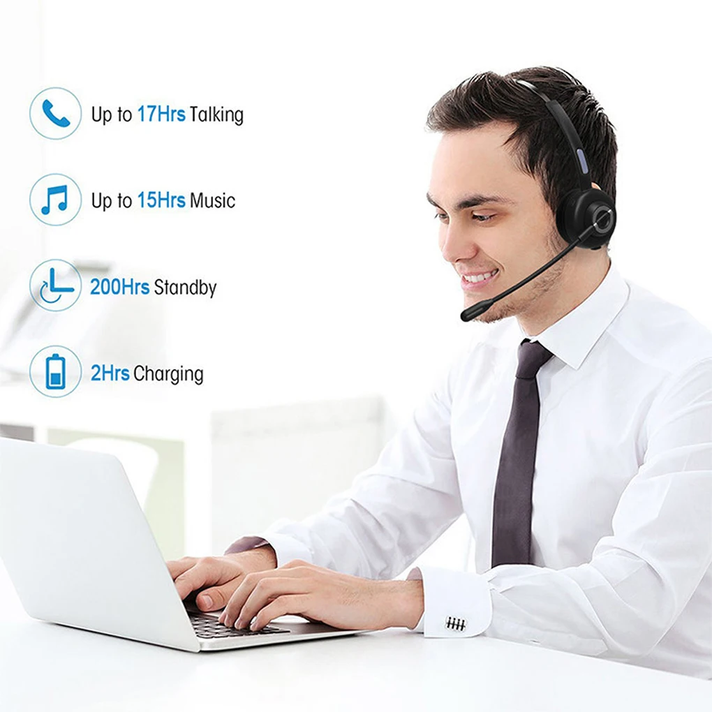 M97 Bluetooth 5 0 Headset Wireless Earpiece with Microphone Over The Head Headphones with Noise Cancelling
