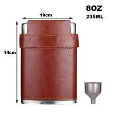  BIUBIUTUA 8oz Outdoor Portable Flask Mini Stainless Steel Hip Flasks Lid With 3 Cups Leather Covered Flagon Flask For Alcohol 