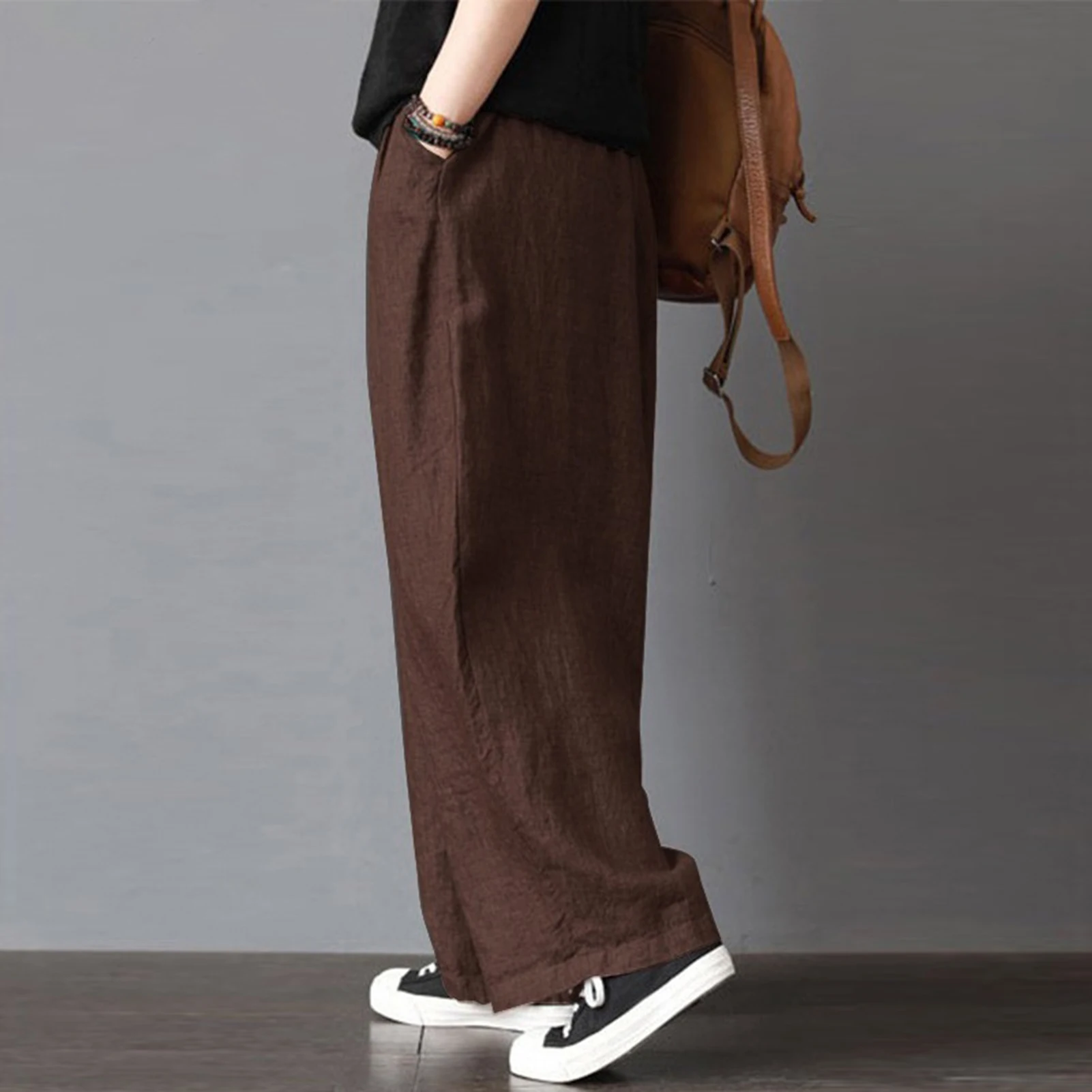 Wide Leg Harem Pants Trousers 2020 Chinese Style Women Ethnic Vintage Patchwork Elastic Waist  Loose Long Yoga Pants