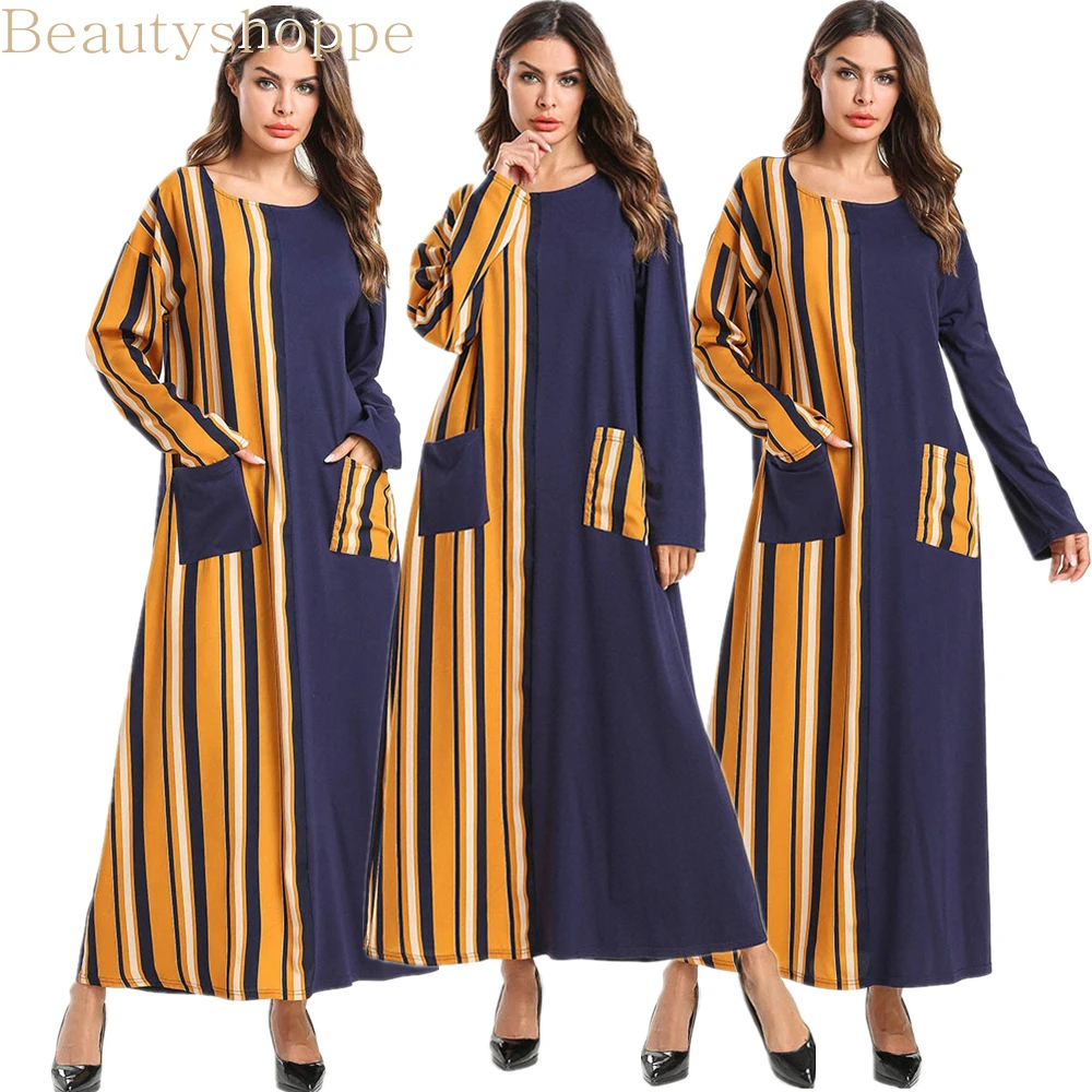 

2019 Abayas Muslim Dress Caftan Marocain Patchwork Ramadan Long Sleeve kaftan Women islamic Dress vestidos Plus Size M - 4XL