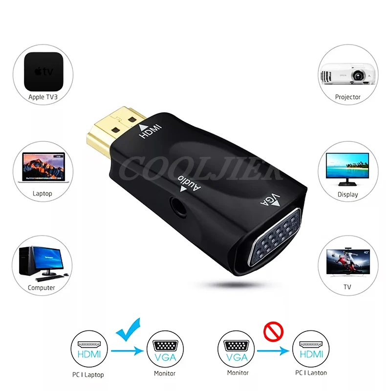  Adattatore da Hdmi a Vga Maschio a Femmina Hd 1080P Audio Convertitore di Cavo per Pc Tv Del Comput