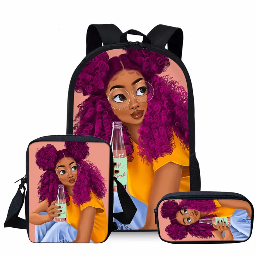 YQ4094CEK Cusotm Print 3pcs/set School Bags for Kids Black Art African Girl Printing School Bagpack Children Shoulder Book Bags Satchel - Цвет: YQ4094CEK