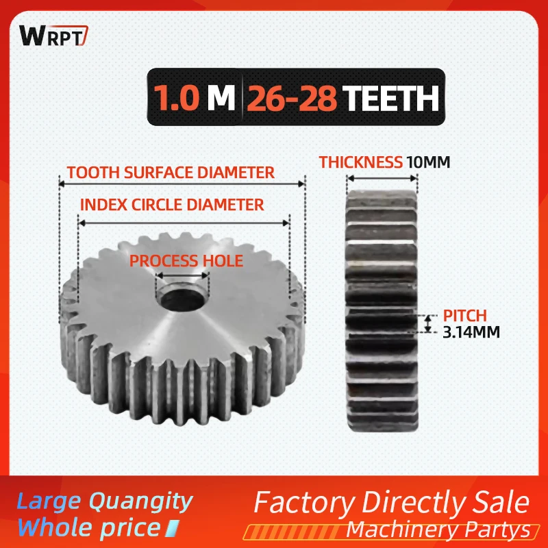 1pcs 1m 26/27/28teeth 1mod Gear Pinion Blank Hole Spur Gear Precision