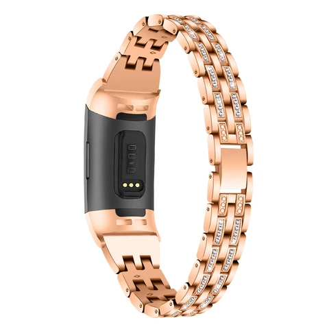 Fitbit Charge 3 five rows of two beads diamond Strap Stainless Steel Metal Wristband Watch Wrist band Strap Bracelet Replace