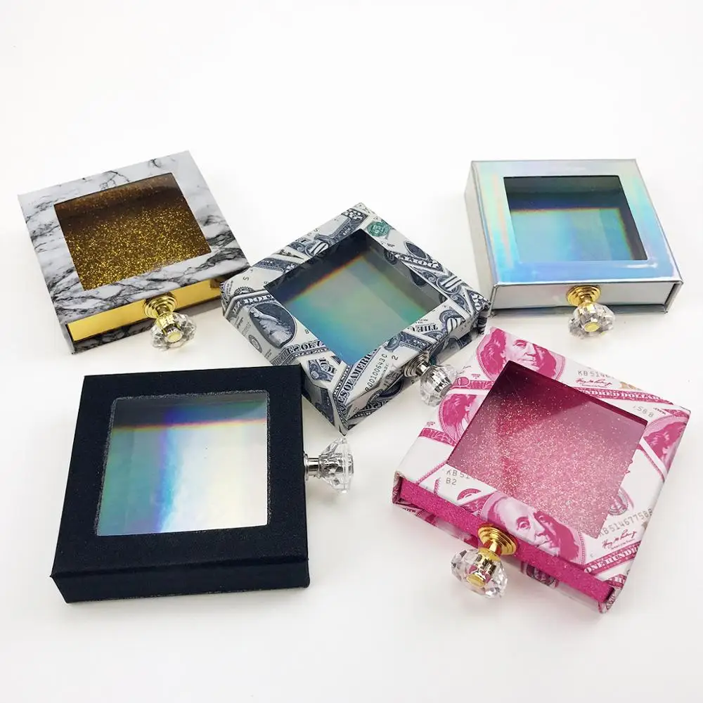 Wholesale DIY Cluster Lash Box Case With Diamond Handleaux Cils 25mm Lash Boxes Eyelash Packaging Box Magnetic Square Case Bulk 5