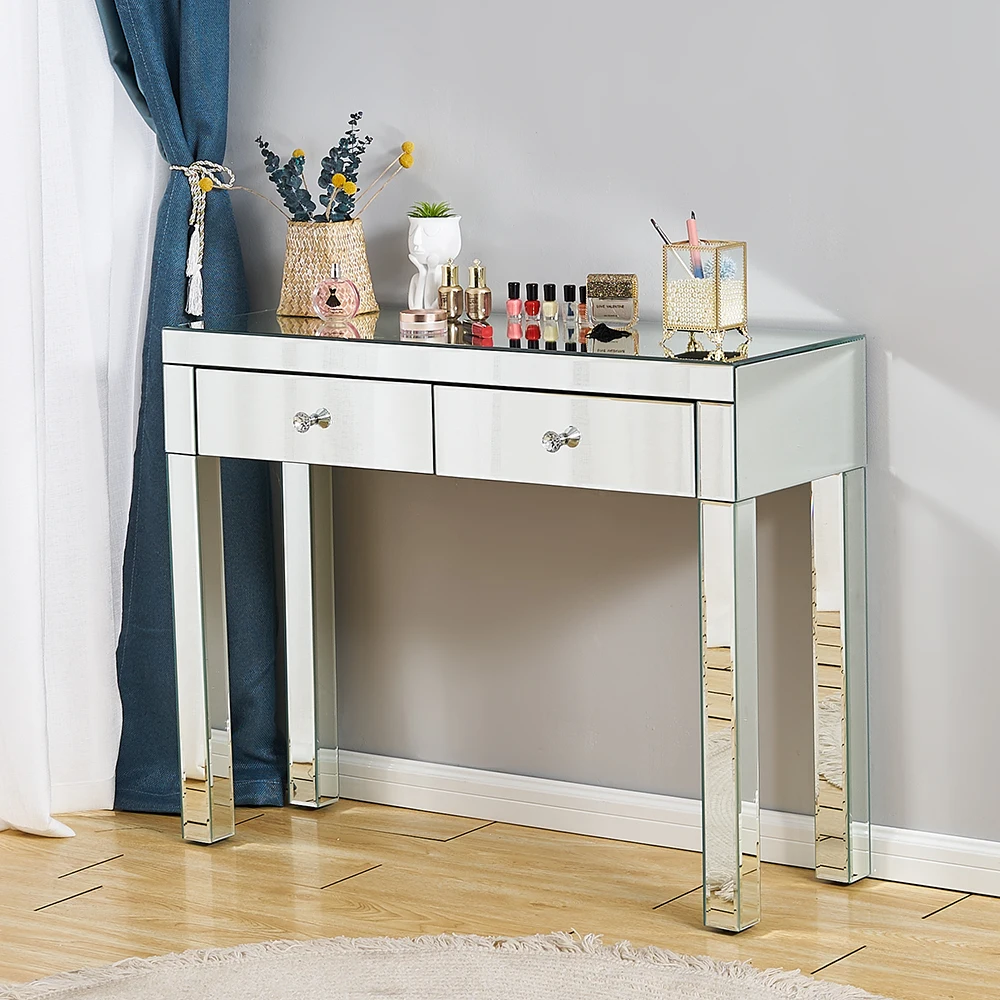 

Whole Mirrored Entryway Console Glass Desk 1/2 Drawers Bedroom Dressing Makeup Table Livingroom Display table toucadores