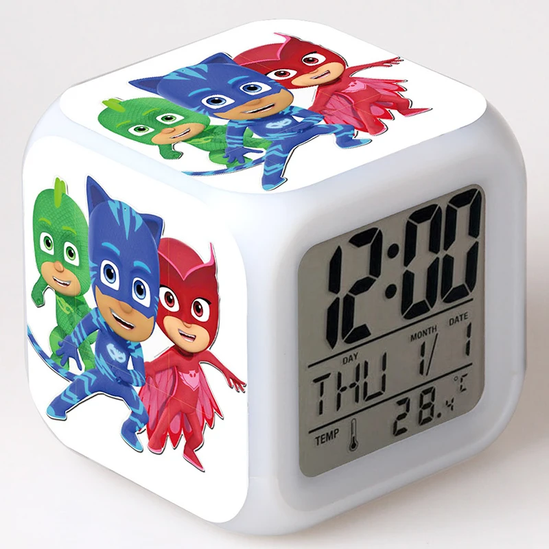 PJ Masks LED Night Light Alarm Clock Catboy Owlette Gekko Colorful Juguete Clock Toy for Children Birthday Gift Party Decoration