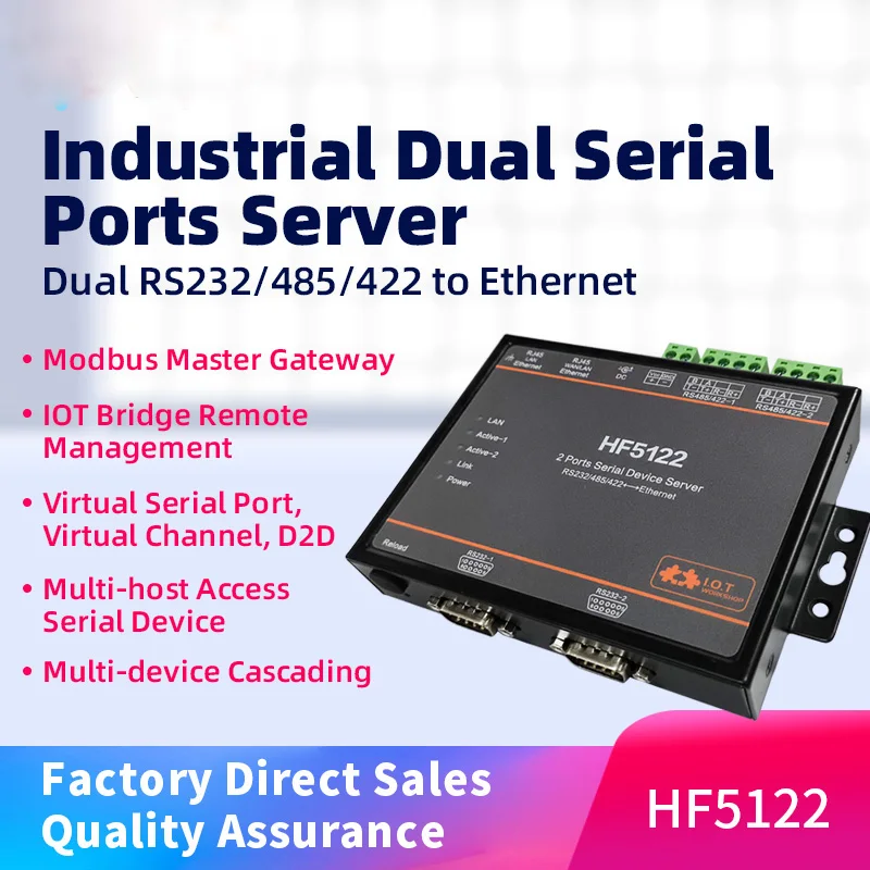 

HF5122 RJ45 RS232/485/422 Serial To Ethernet Free RTOS Serial 2 Port Transmission Converter Serial Server（equal to 2pcs HF5111B）