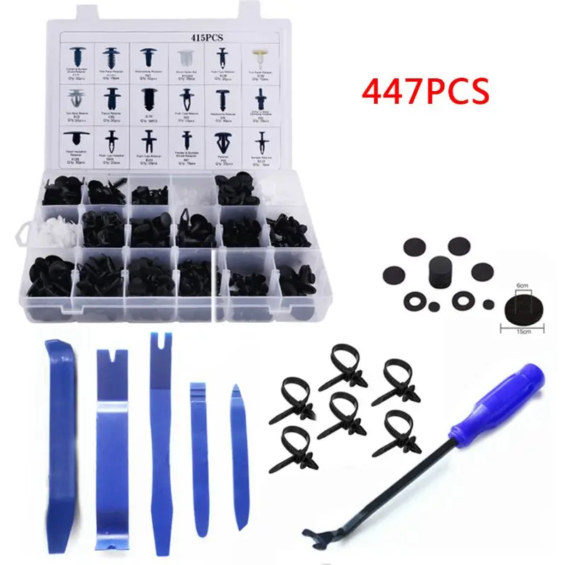 Авто крепеж для тела заклепка зажим Kit-447pcs с нажимным фиксатором зажимы, инструмент для удаления