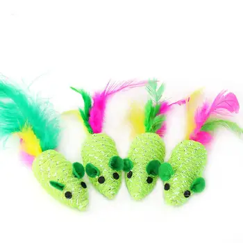 

Green Weaved Feather Mouse Toy Bite Resistant Scratch Resistant Interactive Toy for Pet Cat