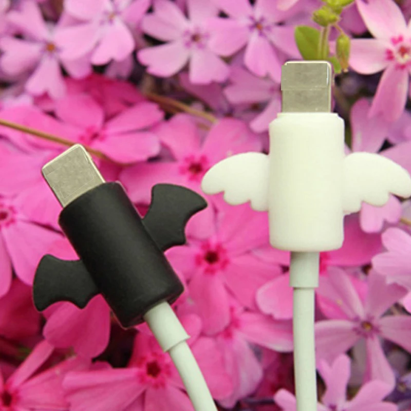 SOVAWIN 1Pcs Lovely Angel Wings Data Cable Protective Cover Bat Mobile Phone Headphone Charging Antibreak | Электроника