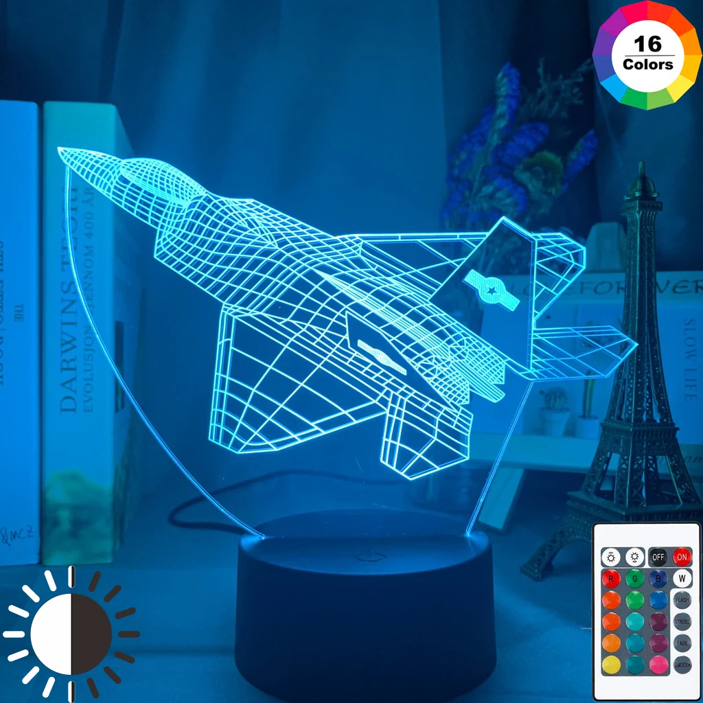 

Lockheed Martin F-22 Raptor Kids Night Light 3d Illusion Led Bedroom Decor Light Cool Child Birthday Gift Lamp Fighter Aircraft