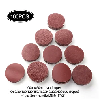 

3mm Round Shank Sanding Disc with 100Pcs 40-100 Grit Sandpaper 50mm Polishing Disc