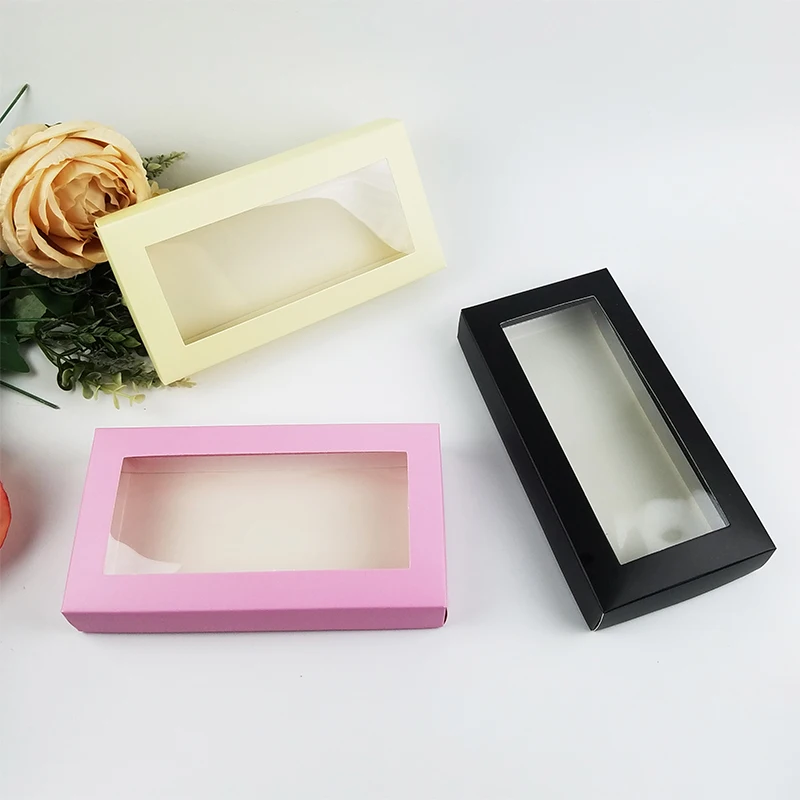 

21x11x3.5cm Kraft Paper Gift Box Underwear/Wallet Paper Packaging Box with clear cover Cardboard Paper Box 100pcs/lot