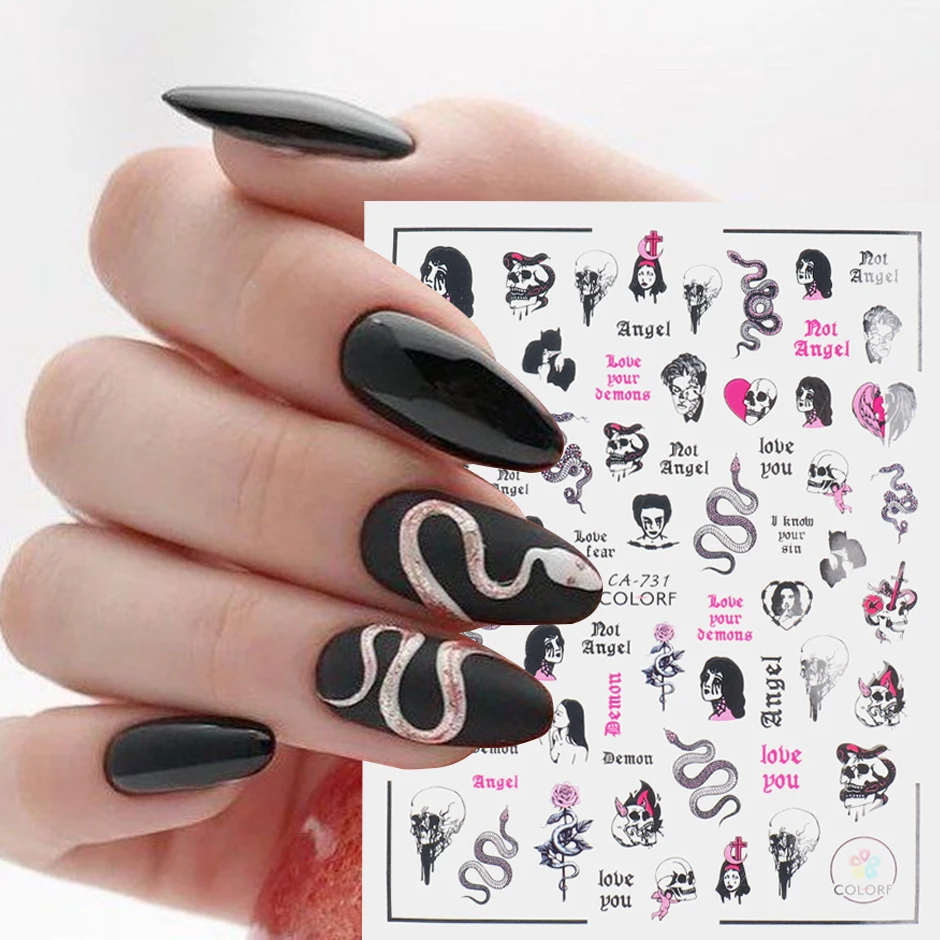 1pcs Bloody Halloween Theme Nail Foil Stickers Red Hand Scar Lips Snake Anime Nail Design 3d Manicure Gel Decor Sliders Glf795 Stickers Decals Aliexpress