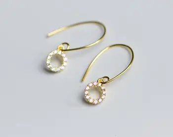 

Authentic 1pair 100% REAL. 925 Sterling SIlver Fine Jewelry lucky circle round with white cz set aaa ear hook Earrings GTLE2202