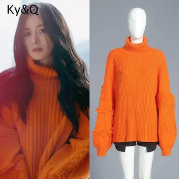 

2019 Fashion New arrival high quality Women High collar orange winter warm pullover ORANGE sweater