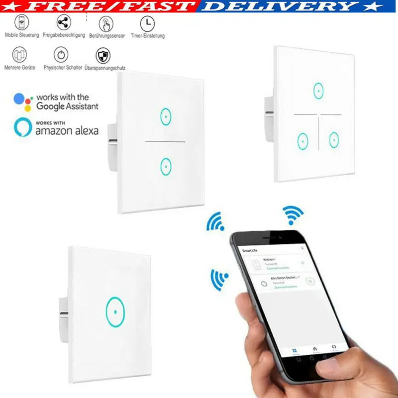 1/2/3 Gang ЕС штекер 2 4 ГГц Smart WiFi сенсорный настенный выключатель Беспроводной Панель