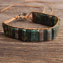 LanLi, натуральные ювелирные изделия, кубовидные индийские Агаты, свободные бусины, вязаный браслет для мужчин и женщин, подарки и самоиспользование