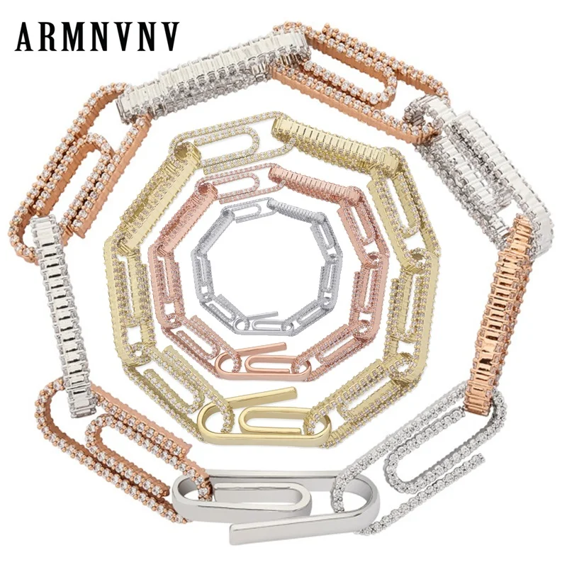 ARMNVNV медь зажим для бумаги для мужчин женщин браслет ширина 10 мм Классический Винтаж Звено Цепи Полный циркон браслеты модные украшения